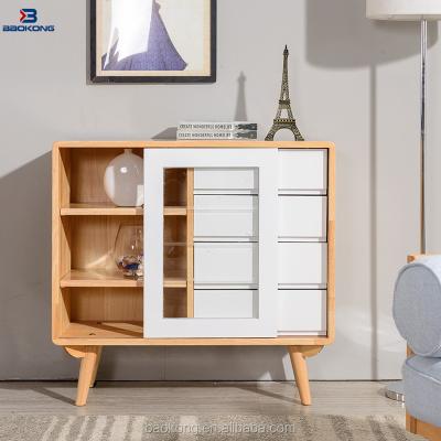 China Solid Wood Modern Sliding Glass Door Dining Sideboards Solid Wood Display Cabinet for sale