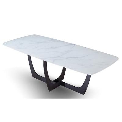 China (Others) New Art Metal Adjustable Legs Imported Long Ceramic Top Dining Table Sintered Stone Table for sale