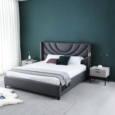 China Italian Design Super Brand Adjustable Modern Italian Bedroom Furniture Leather King Size Bed Bedding 1.5m / 1.8m Set Modern Black Color for sale