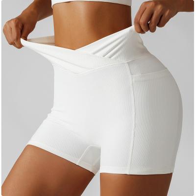 China Factory OEM Breathable Stretch Girl's Rib Fabric High Waist Gym Hot Pants Women Butt Lift Sports Shorts Yoga Shorts With Pockets for sale