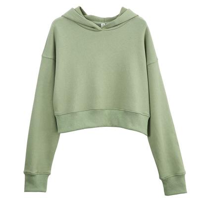 China OEM Factory Crop Cotton Long Sleeve Breathable Custom Sweatshirts Lady Top Plain Pullover Short Hoodies For Women for sale