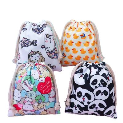 China Eco-Friendly Recyclable Calico Cotton Drawstring Gift Pouch With Custom Logo / Design, Small Natural Color Drawstring Bag for sale