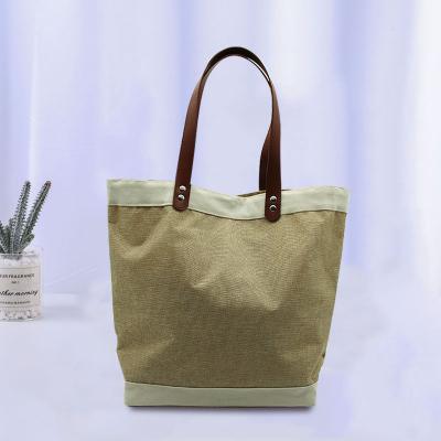 China Environmental Protection Wholesale Customize Jute Shopping Bag Jute Tote Bags With Leather Handles for sale