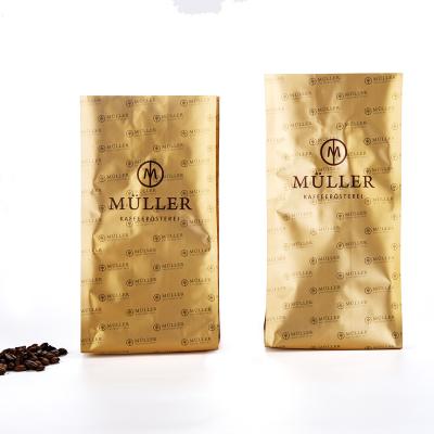 China Moisture Proof Premium Luxury Gold Aluminum Foil Seal Vented Gold Foil Tea Bag Coffee Bean Powder Packaging for sale