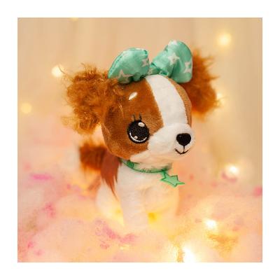 China Cute Factory Custom Cartoon Soft Stuffed Plush Colored Hair With Bow Puppy Soft Plush Toy for sale