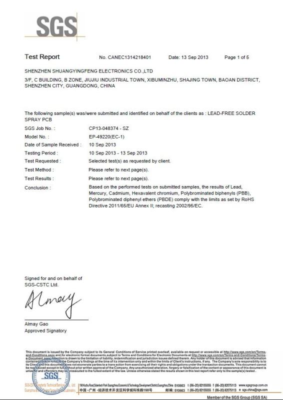 RoHs - Shenzhen SYF Precision Electronics limited