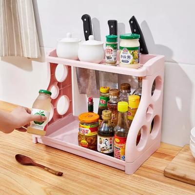 China Sustainable Plastic Kitchen Storage Racks Multilayer Organizer Household Dish Drying Rack Pot Kitchen Knife Rack Seasoning Shelf for sale