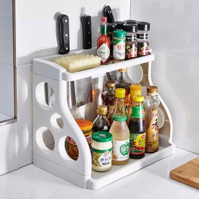 China Sustainable Kitchen Double-Layer Plastic Knife Holder Rack Kitchen Storage Knife Finishing Seasoning Rack for sale