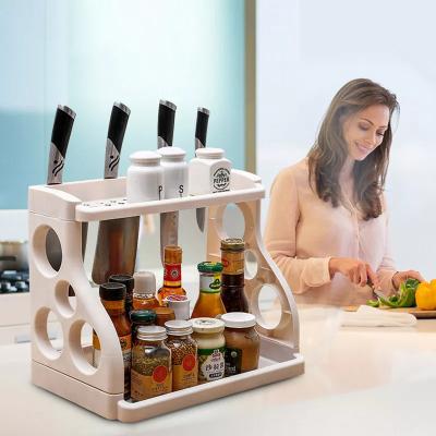 China Viable Double Layer Plastic Knife and Condiment Storage Plastic Seasoning Creative Kitchen Rack Rack for sale