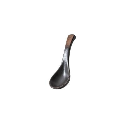 China Viable Wholesale Japanese Novelty Tableware Spooner by Matt Black Ceramic Spoon for sale