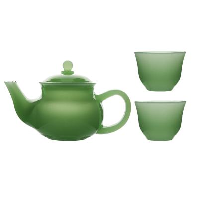 China Viable High Quality White Jade Glass Teapot Home Decoration China Tea Set Green Jade Glass Teapot for sale