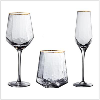 China No Hot Sale New Style Diamond Drinking Glass Set White Red Wine Glass Goblet For Restaurant for sale