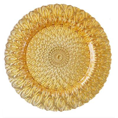 China Sustainable Rental Table Gold Glass Under Plates Colored Charger Plates For Rental Wedding Party for sale