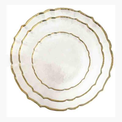 China Luxury Sustainable Wedding A Grade Beaded Glass Dinner Plates Gold Charger Plates Wedding Decoration for sale