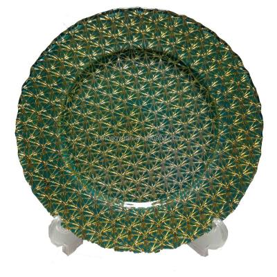 China Viable Wholesale Green Gold Glass Trivets For Wedding for sale