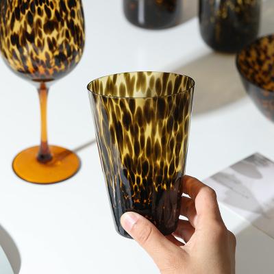 China Minimalist Unique Leopard Print Colored Wine Glass Set Color Glass Jars For Dinner Party Gift for sale