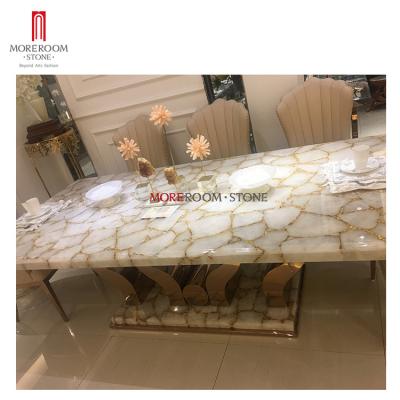 China Custom Extendable Quartz Gold Marble White Dining Table Set 6 Chair For Royal for sale