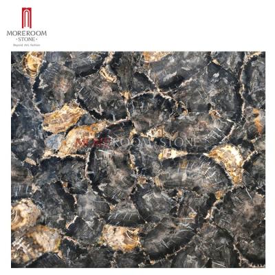 China Semi Precious Natural Gemstone Stone Slab Antique Black Petrified Wood Countertops for sale