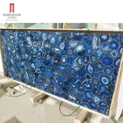 China Modern Large Agate Tile Sheet Backlit Blue Agate Stone Slab for sale