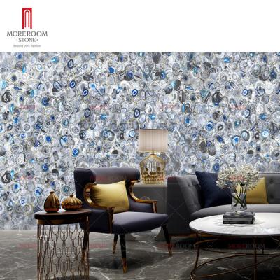 China Interior Wall Semi Precious Stone Decorative Semi Precious Blue Gray Blue Gray Backlit Wall Panel for sale