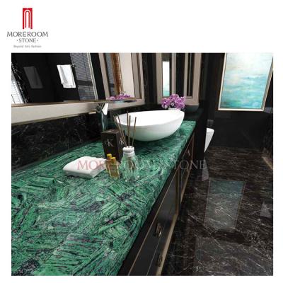 China Semi Precious Stone Luxury Hotel 43 Inch Red Green Marble Vanity Top Bathroom for sale