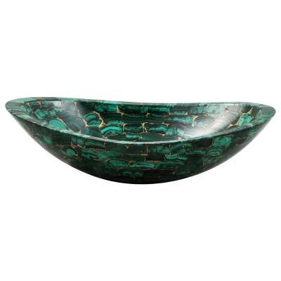 China Wash Downs Royal Gemstone Furniture Green Malachite Round Wash Basin For Bathroom Vanity for sale