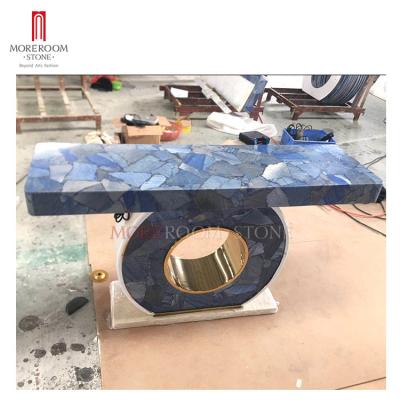 China Luxury Backlit Lobby Table Backlit Marble Consolidated Fund Semi Precious Stone Blue Table for sale