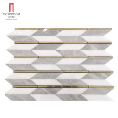 China Mosaic modern white brass wall rhombus pattern for kitchen backsplash for sale