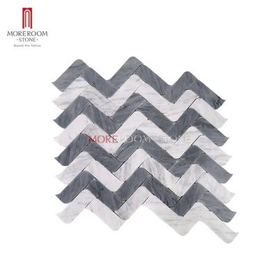 China Carrara Marble Mosaic Tile Modern Waterjet Herringbone Bathroom Decorative for sale