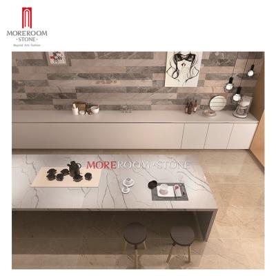 China Artificial stone countertops long quartz waterfall edge quartz dining table custom nordic white for sale