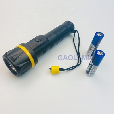 China 3LED CHEAP RUBBER Camping FLASHLIGHT 1 BULB TORCH 2 AA BATTERY PLASTIC TORCH YELLOW for sale