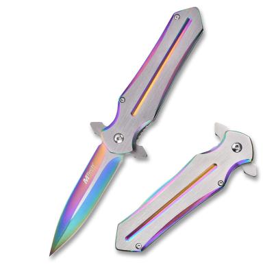 China Non-changeable Stainless Steel Color Titanium Handle Outdoor Jungle Camping Portable Folding Knife for sale