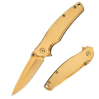 China Tuhao mini gold Non-variable stainless steel knife high hardness survival camping outdoor folding knife for sale