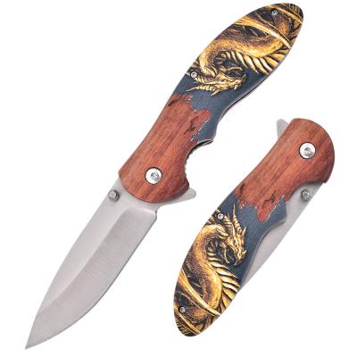 China Multifunctional Knife Non-variable Outdoor Folding Camping Survival High Hardness Wooden Handle Pocket Knife for sale