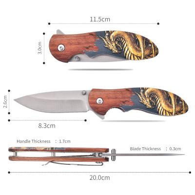 China Non-variable Handle Multifunctional Wooden Outdoor Hunting Stainless Steel 3D Camping Folding Knife for sale