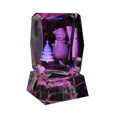 China China New Arrival Lasered Snowman Crystal Cube For Christmas Gift Decoration Crafts for sale