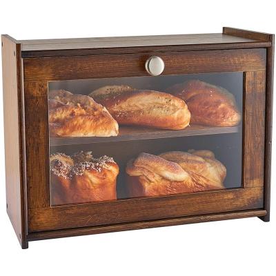 China Large Sustainable Bamboo Rolling Bread Bin With Roll Clear Lid For Kitchen for sale