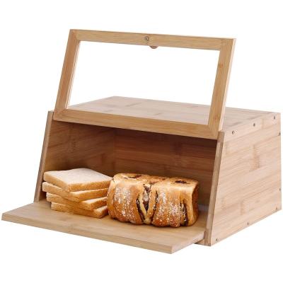 China Pure Bamboo Stored Bread Storage Box with Clear Front Window, Large Capacity Food Keeper for Kitchen Counter for sale