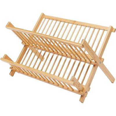 China Simple Bamboo Dish Drying Rack With Utensils Flat Dish Rack Set Large Folding Drying Rack For Kitchen, Folding Dish Rack for sale