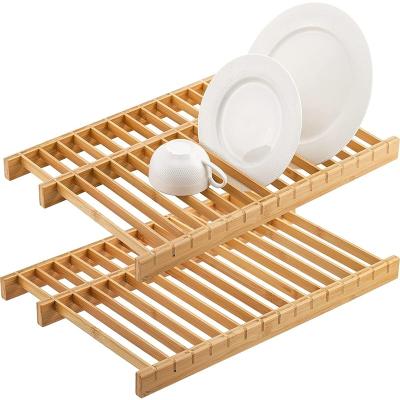 China Sustainable Bamboo Foldable Dish Rack Dish Drying Rack Folding Dish Drainer Wooden Dish Rack for sale