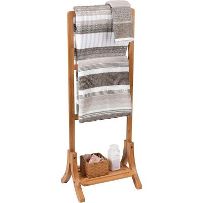 China Natural Bamboo Ladder Eco-friendly Fashion Color Bathroom Towel Rack Toilet Wooden Towel Rack Cover for sale