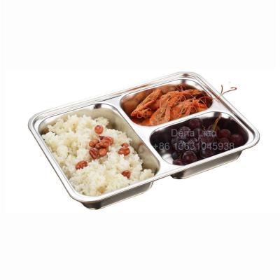 China Cheap Factory Casual Canteen School Student Kids Children Stainless Steel 3 Compartment Dinner Dish Fast Food Lunch Box Tray with Lid for sale