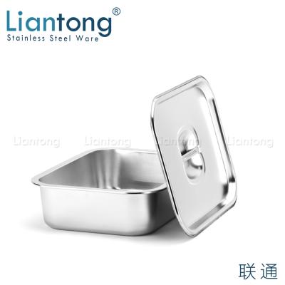 China Restaurants/Hotel/Home Food Container Factory High Quality Stainless Steel Hotel Food Container New Serving Pan Rolled Edge Rectangular Deep Tray Cat Litter Box for sale