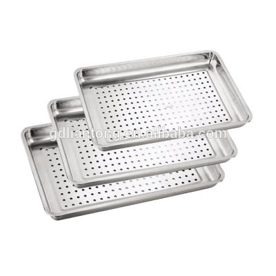 China SS410/SS201/SUS304 Stainless Steel Hotel Restaurant Serving Tray Rectangular Tray Perforated for sale