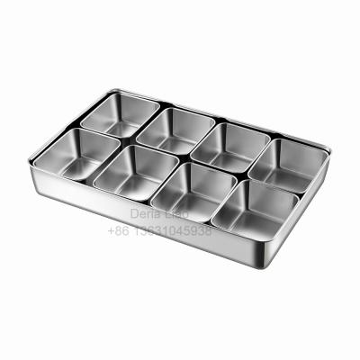 China Sustainable Factory Kitchen Stainless Steel Condiment Box Container 8 Compartment Spice Storage Set Japanese Bento Box for sale