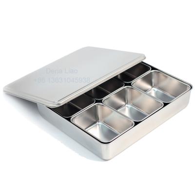 China Liantong Sustainable Factory Stainless Steel 4 6 8 Compartment Japanese Food Spice Container Bento Box Seasoning Box for sale