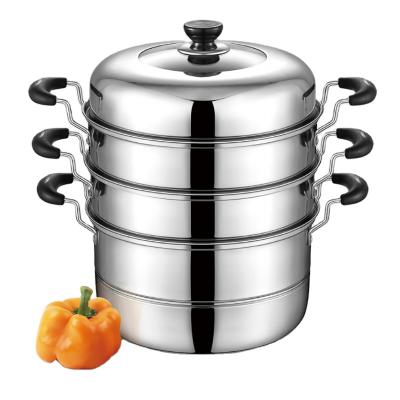 Cina Sustainable Wholesale Steam SS201 Stainless Steel Factory Large Pot 3 Tier Cooking Pot With Visible Cover 28-36cm in vendita