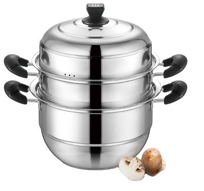 China Sustainable Factory Wholesale Stainless Steel SS410 Cooking Pot 3 Tier Steamer Pot 30cm 32cm 34cm 36cm à venda