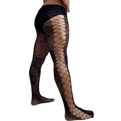 China Men's Breathable Mesh Socks Black Ultra Thin Stay Up Knee High Socks Mesh Stockings Lace Up Hollow Mesh Socks Sheers for sale