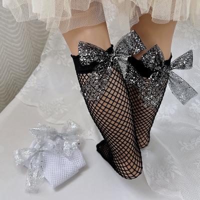 China Amazon QUICK DRY children's net foreign trade tube heavy hollow socks bow children's net socks parent socks for sale